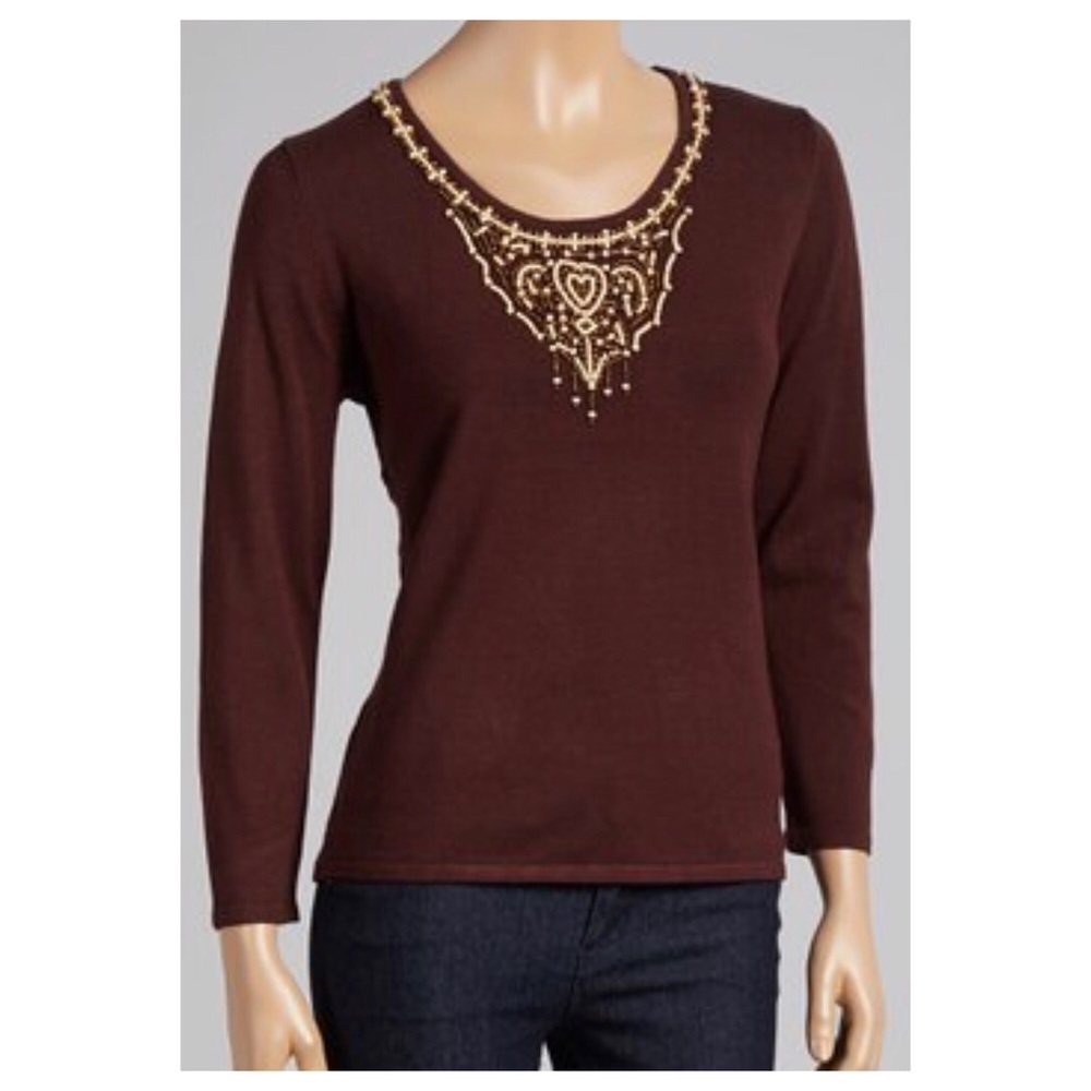 Brown Bead Embellished Sweater M